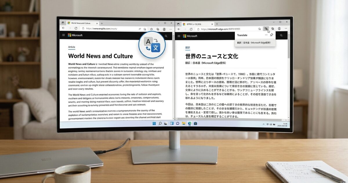 Microsoft Edgeの翻訳機能のイメージ